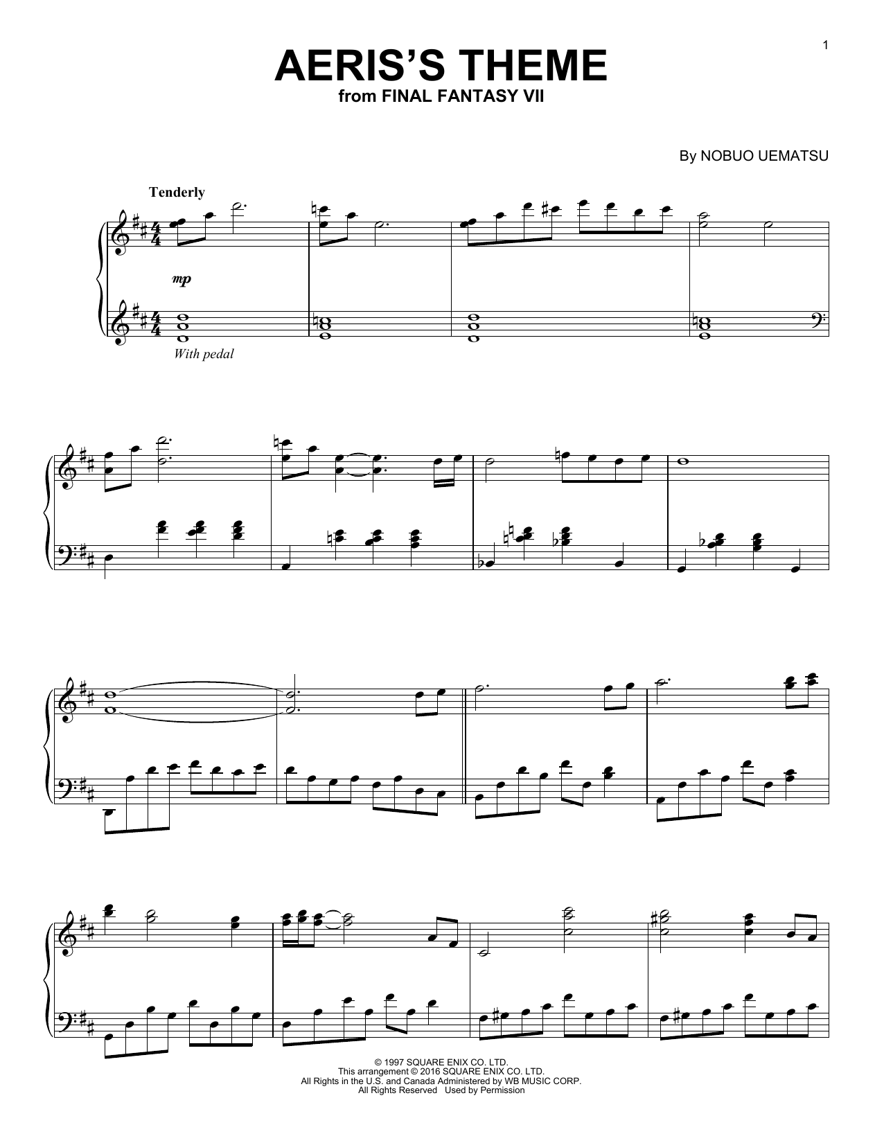 Nobuo Uematsu Aeris's Theme (from Final Fantasy VII) Sheet Music Notes & Chords for Piano - Download or Print PDF