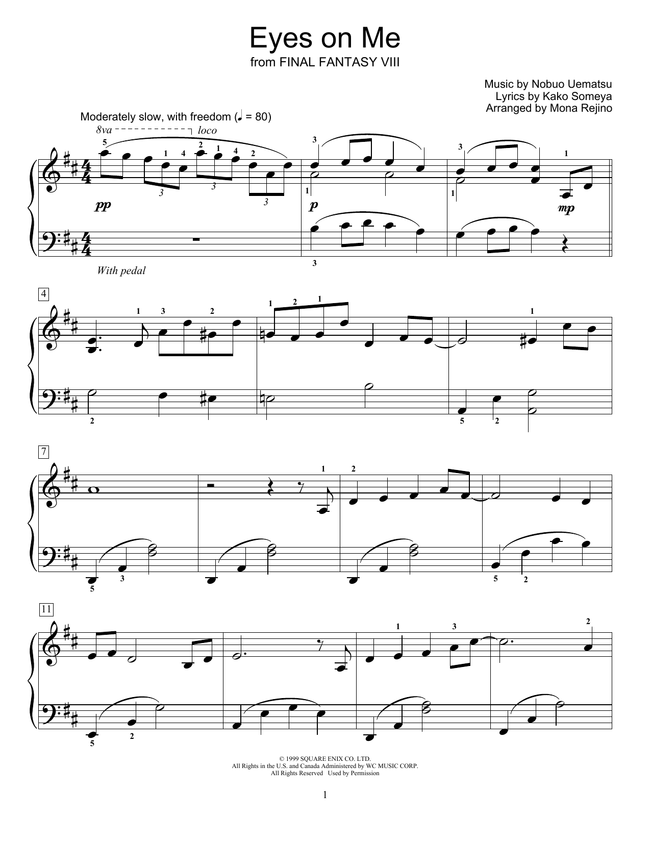 Nobuo Uematsu Eyes On Me (from Final Fantasy VIII) (arr. Mona Rejino) Sheet Music Notes & Chords for Educational Piano - Download or Print PDF