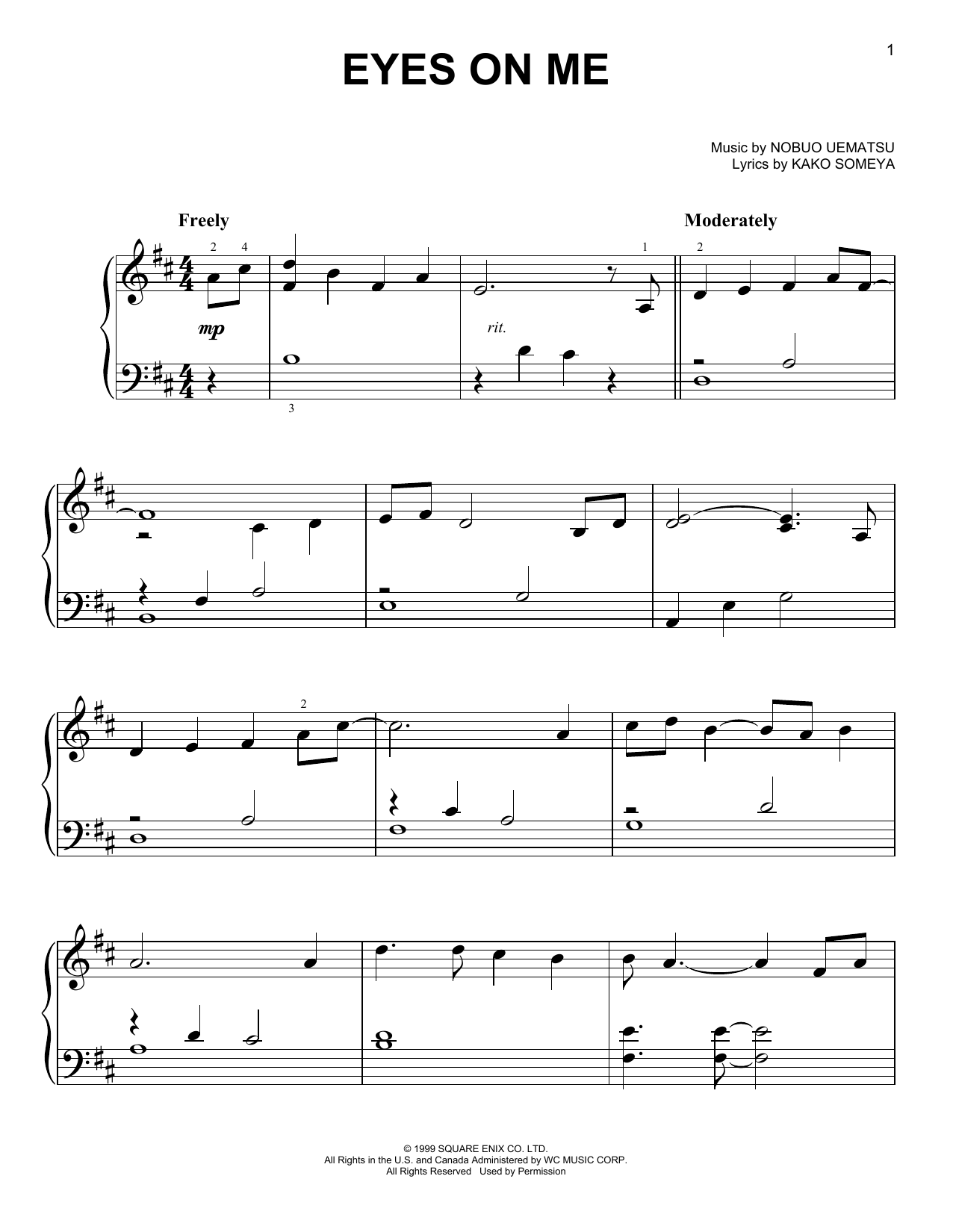 Nobuo Uematsu Eyes On Me (from Final Fantasy VIII) Sheet Music Notes & Chords for Easy Piano - Download or Print PDF