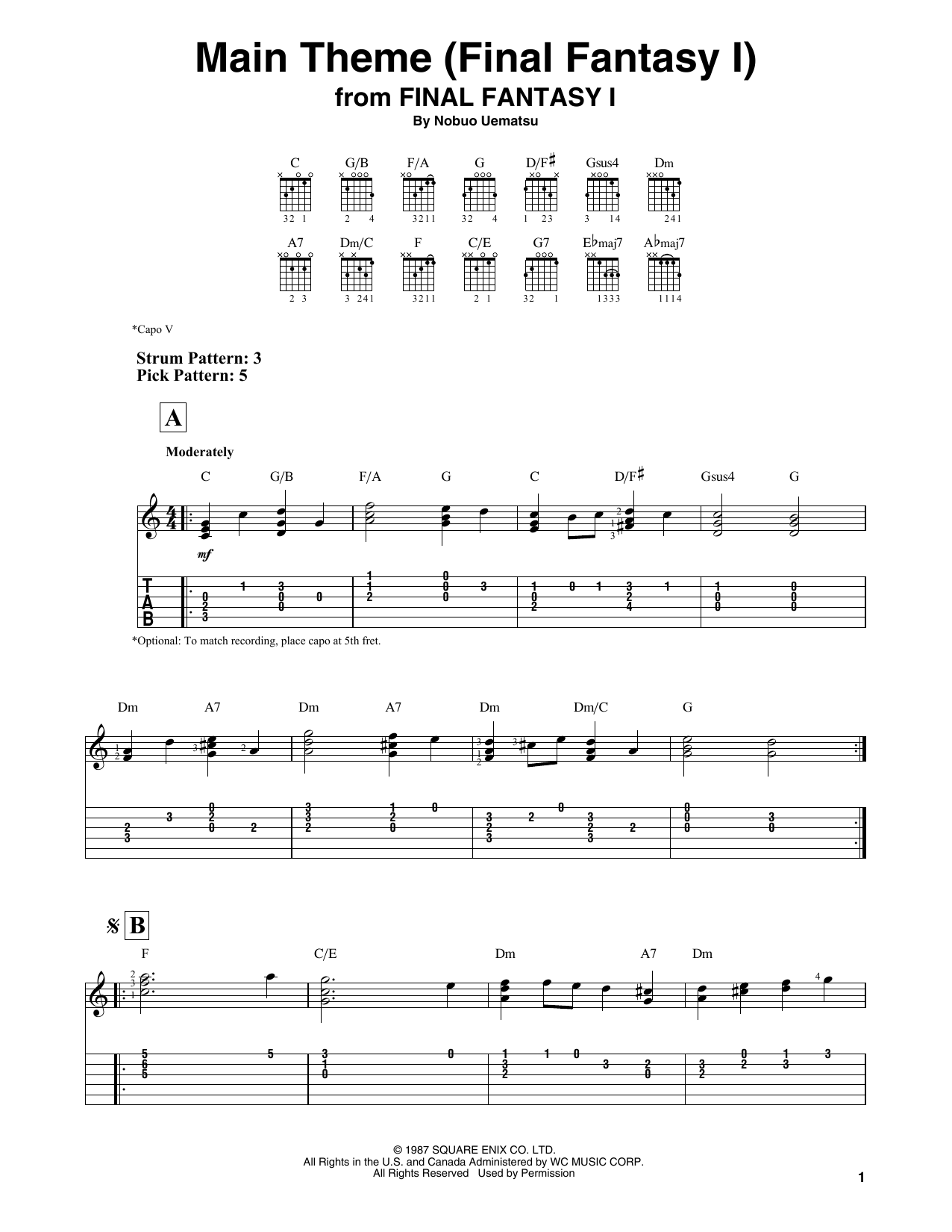 Nobuo Uematsu Main Theme (Final Fantasy I) Sheet Music Notes & Chords for Easy Guitar Tab - Download or Print PDF