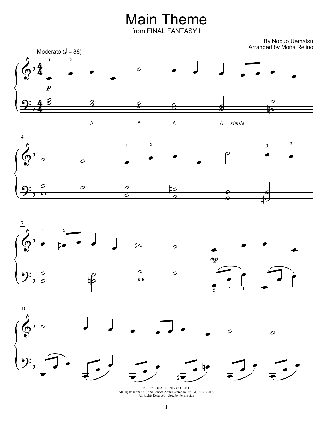 Nobuo Uematsu Main Theme (from Final Fantasy I) (arr. Mona Rejino) Sheet Music Notes & Chords for Educational Piano - Download or Print PDF