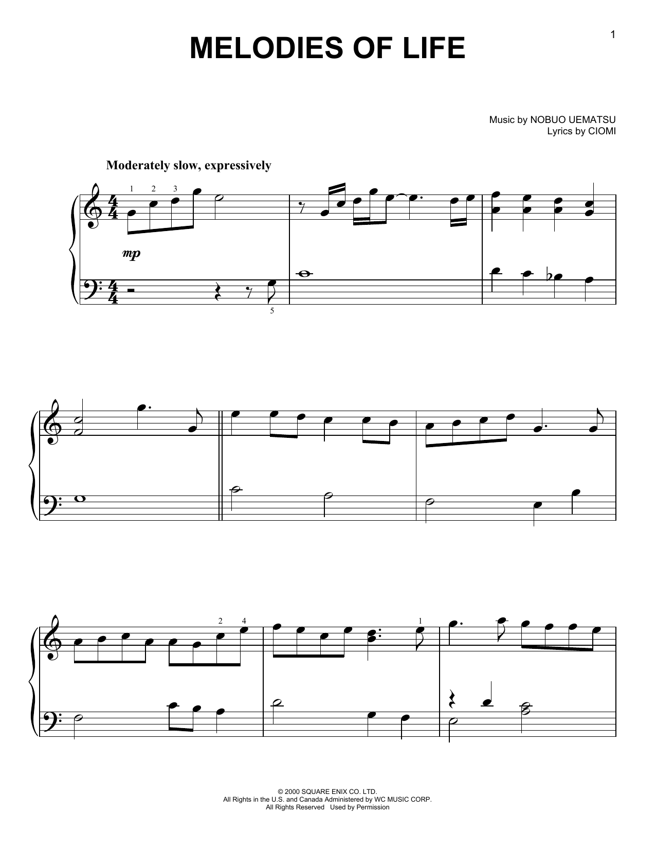 Nobuo Uematsu Melodies Of Life (from Final Fantasy IX) Sheet Music Notes & Chords for Easy Piano - Download or Print PDF