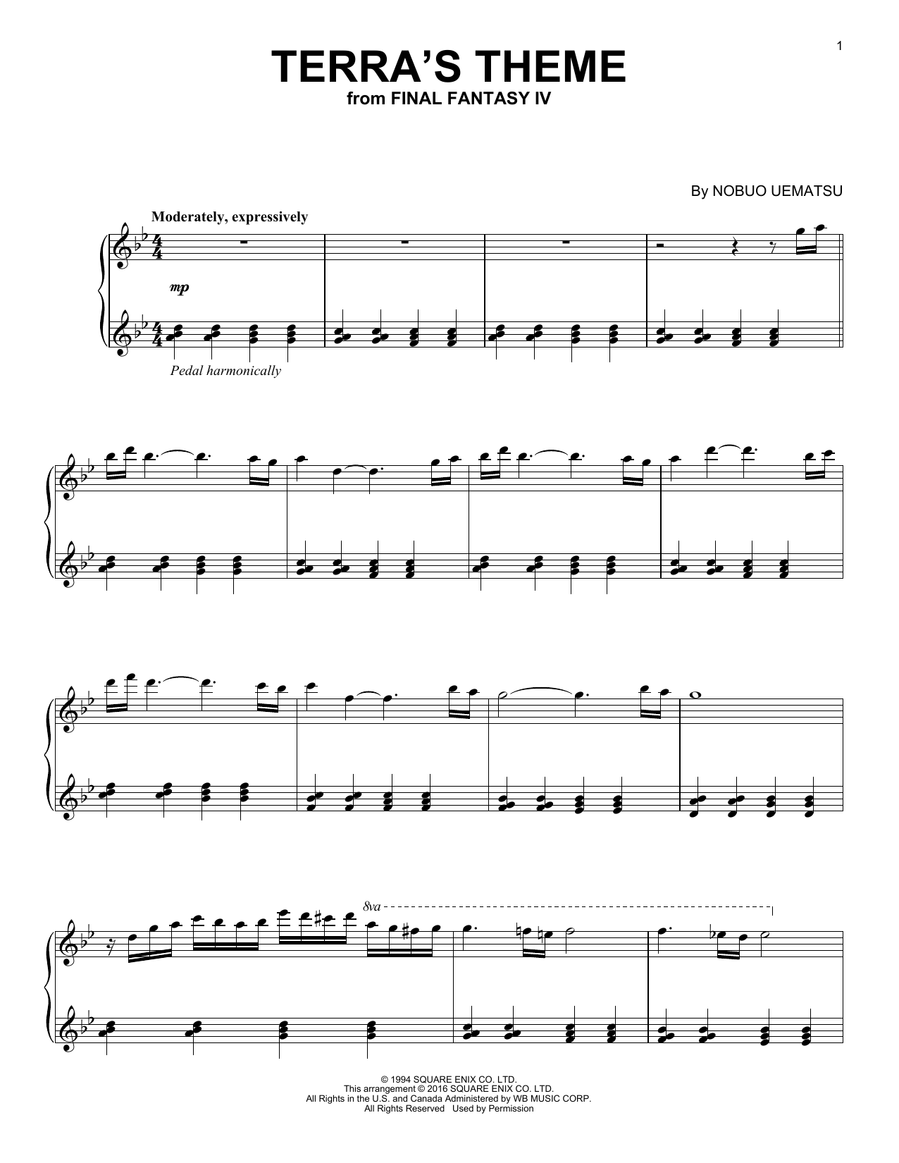 Nobuo Uematsu Terra's Theme Sheet Music Notes & Chords for Piano Solo - Download or Print PDF