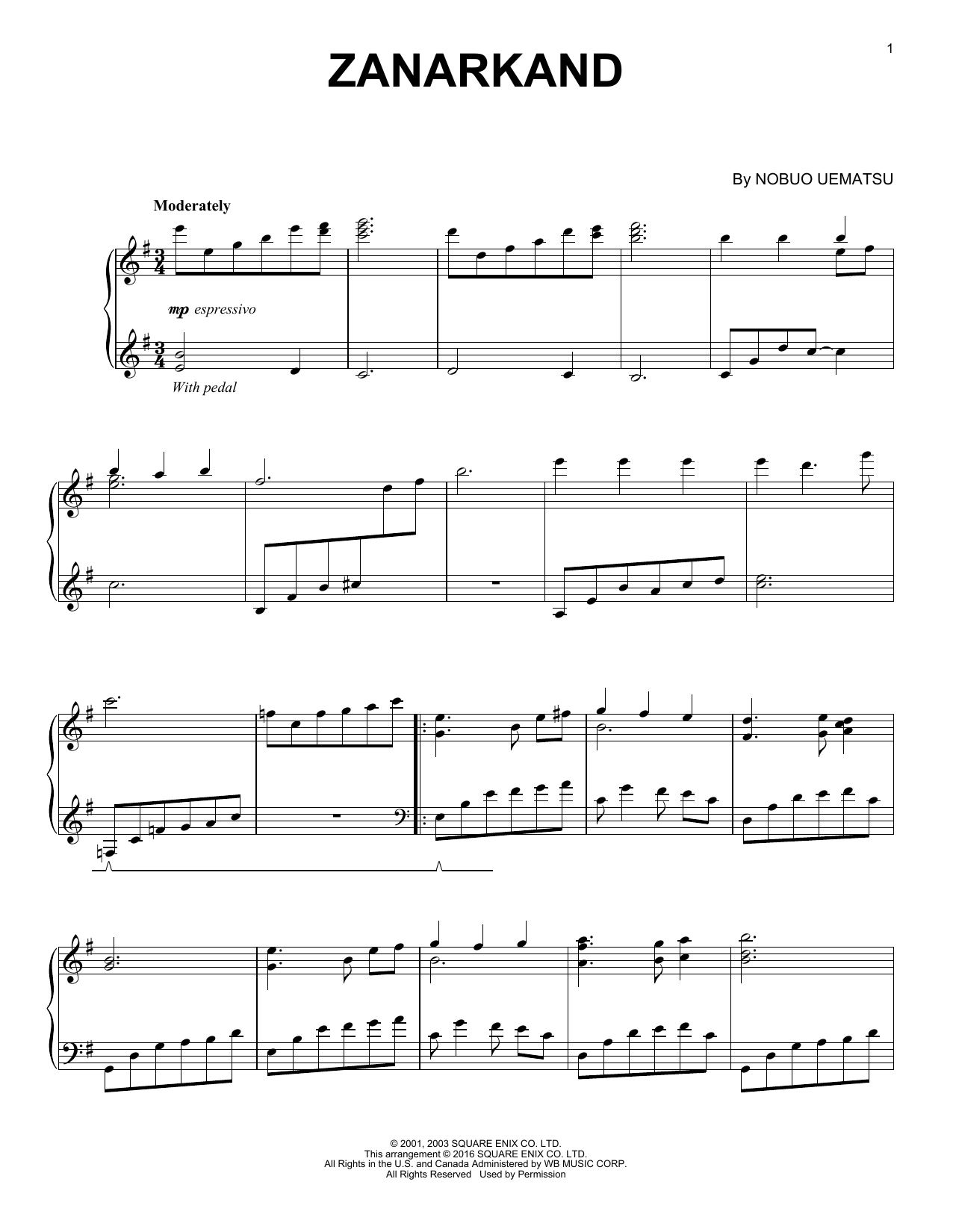 Nobuo Uematsu Zanarkand (from Final Fantasy X) Sheet Music Notes & Chords for Easy Piano - Download or Print PDF