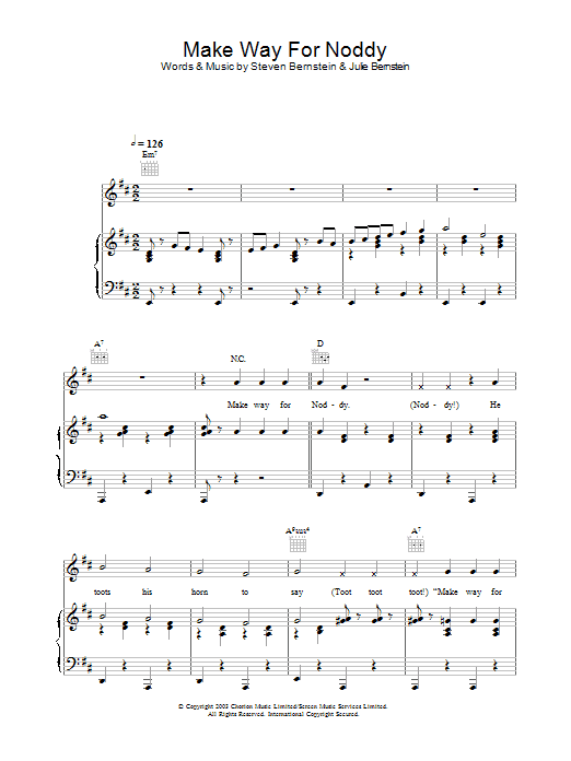 Noddy Make Way For Noddy Sheet Music Notes & Chords for Piano, Vocal & Guitar (Right-Hand Melody) - Download or Print PDF
