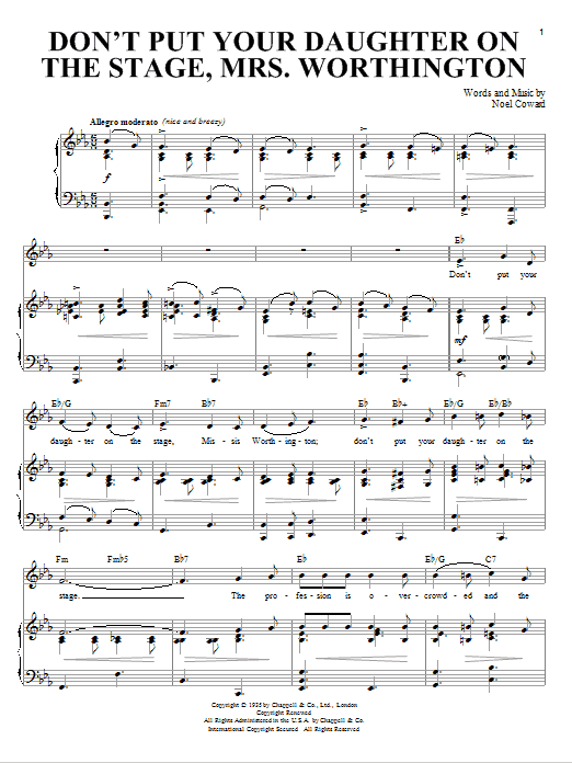 Noel Coward Don't Put Your Daughter On The Stage, Mrs. Worthington Sheet Music Notes & Chords for Piano, Vocal & Guitar (Right-Hand Melody) - Download or Print PDF