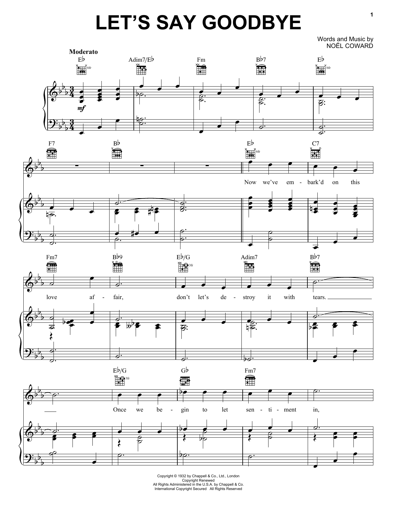 Noel Coward Let's Say Goodbye Sheet Music Notes & Chords for Piano, Vocal & Guitar (Right-Hand Melody) - Download or Print PDF