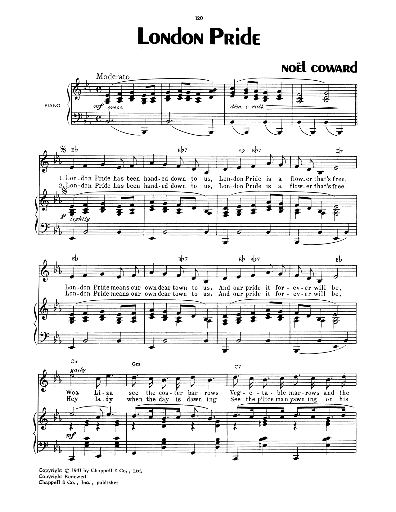 Noel Coward London Pride Sheet Music Notes & Chords for Piano, Vocal & Guitar (Right-Hand Melody) - Download or Print PDF