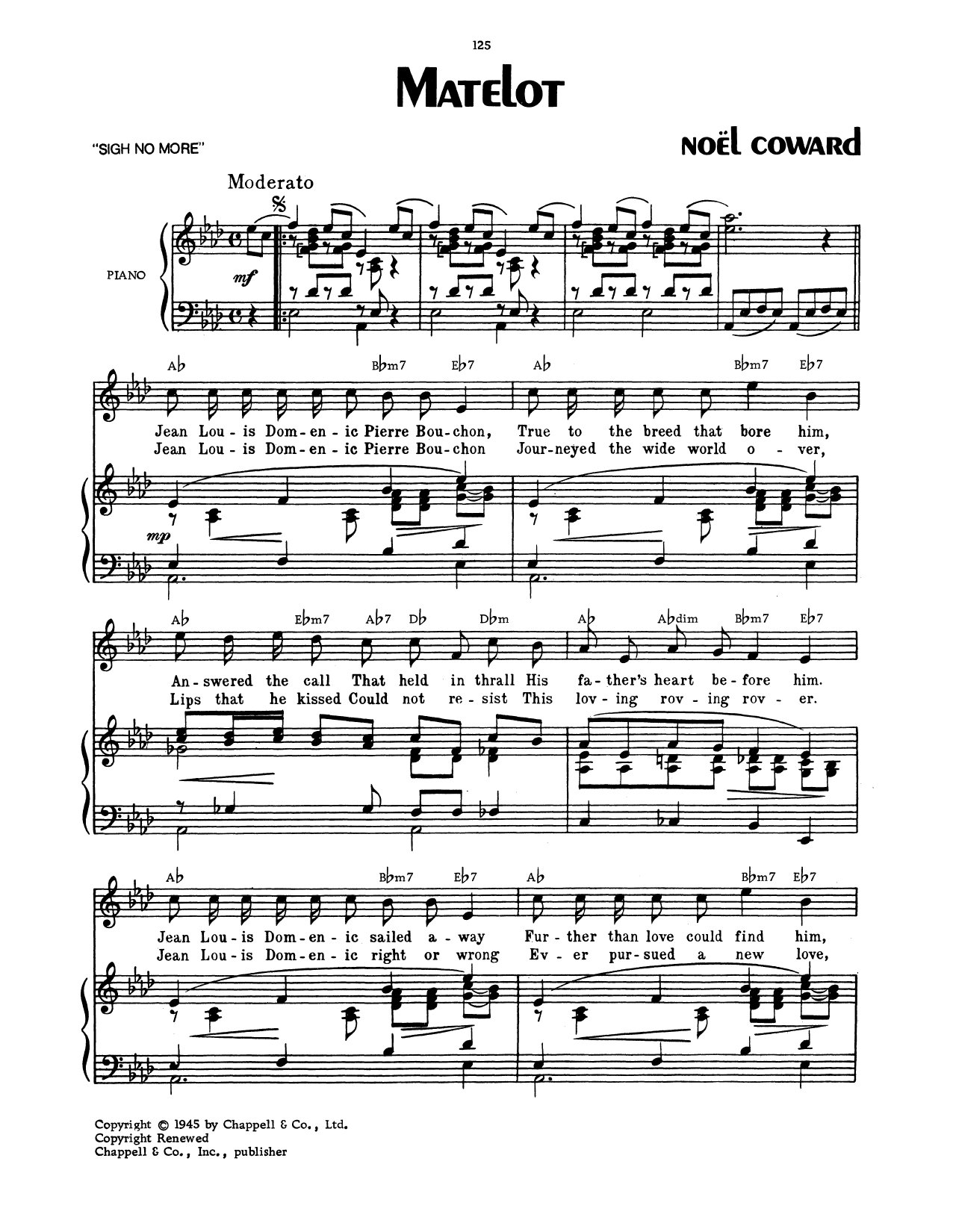 Noel Coward Matelot Sheet Music Notes & Chords for Piano, Vocal & Guitar (Right-Hand Melody) - Download or Print PDF