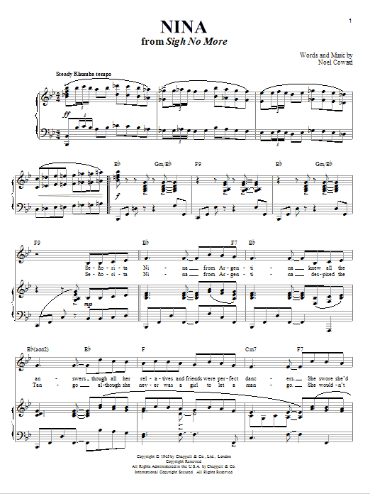 Noel Coward Nina Sheet Music Notes & Chords for Piano, Vocal & Guitar (Right-Hand Melody) - Download or Print PDF