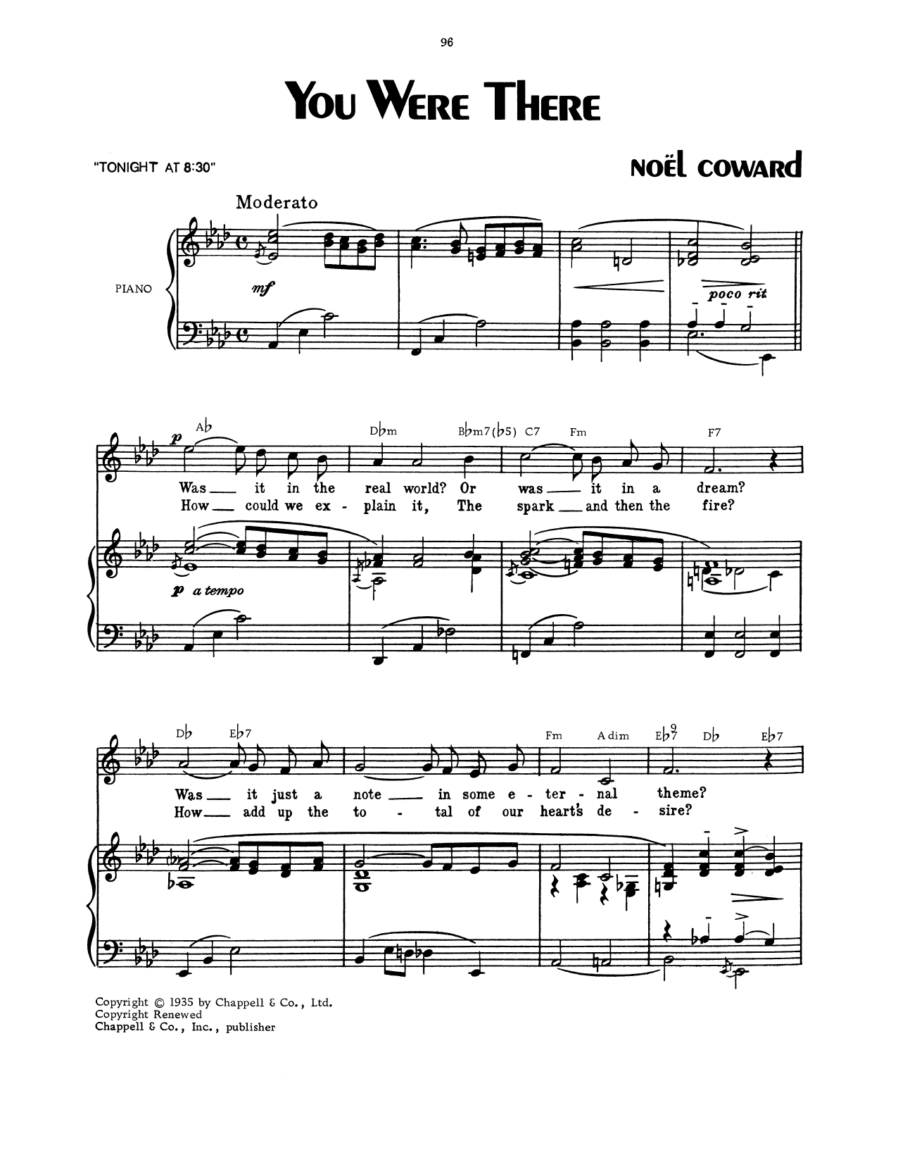 Noel Coward You Were There Sheet Music Notes & Chords for Piano, Vocal & Guitar (Right-Hand Melody) - Download or Print PDF