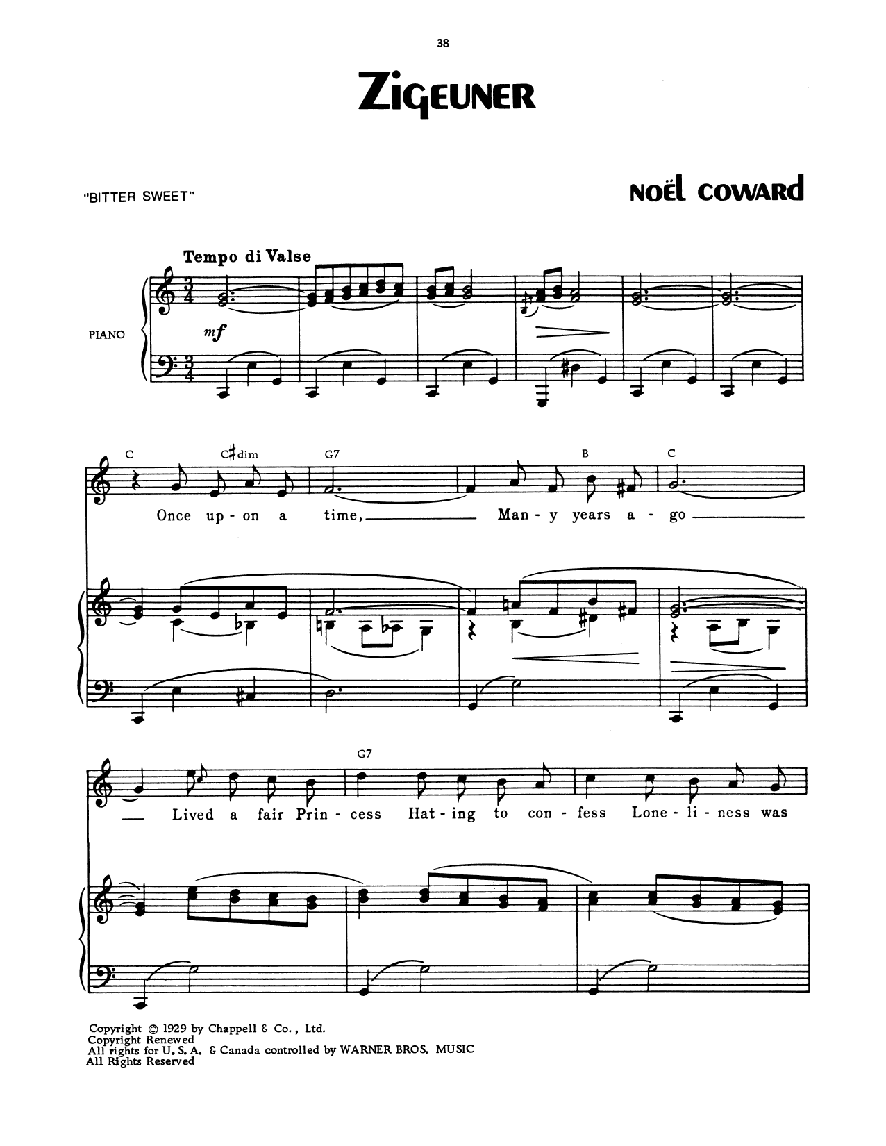 Noel Coward Zigeuner Sheet Music Notes & Chords for Piano, Vocal & Guitar (Right-Hand Melody) - Download or Print PDF