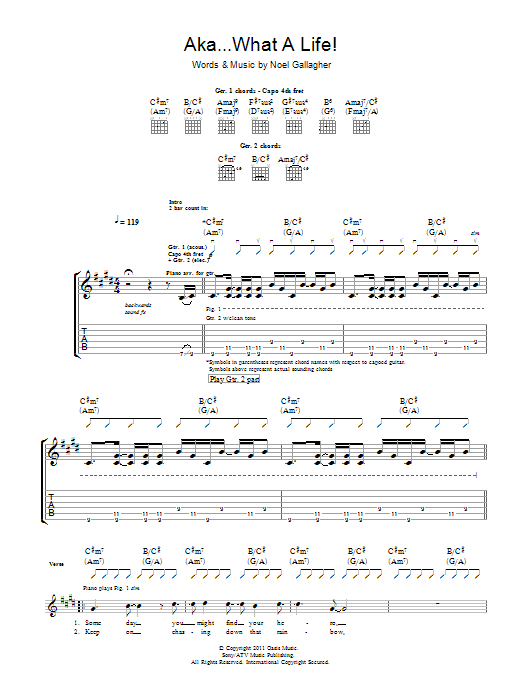 Noel Gallagher AKA... What A Life! Sheet Music Notes & Chords for Piano, Vocal & Guitar (Right-Hand Melody) - Download or Print PDF