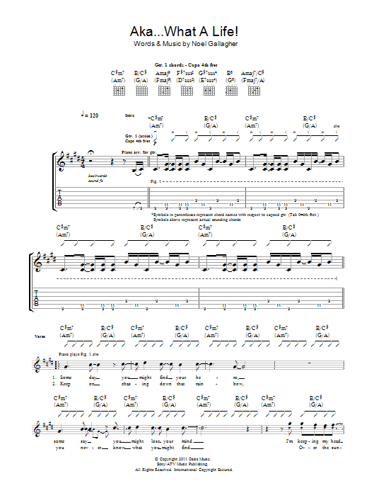 Noel Gallagher's High Flying Birds AKA... What A Life! Sheet Music Notes & Chords for Guitar Tab - Download or Print PDF