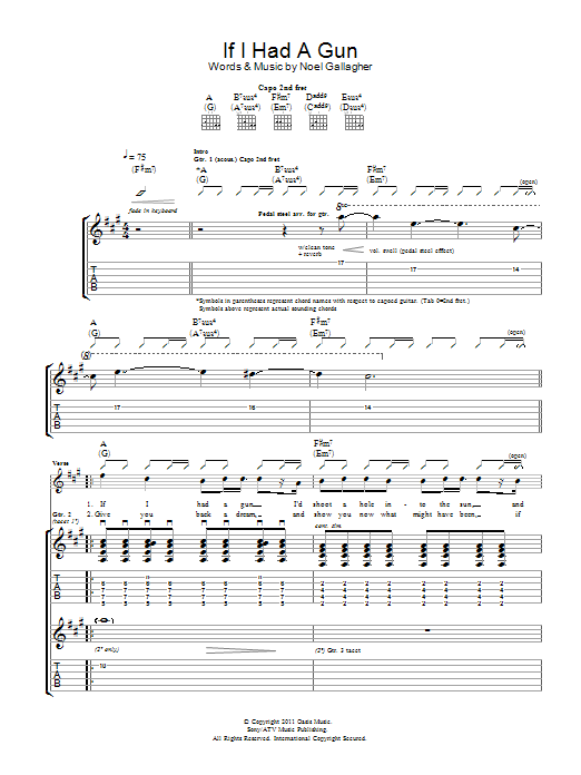 Noel Gallagher's High Flying Birds If I Had A Gun... Sheet Music Notes & Chords for Guitar Tab - Download or Print PDF