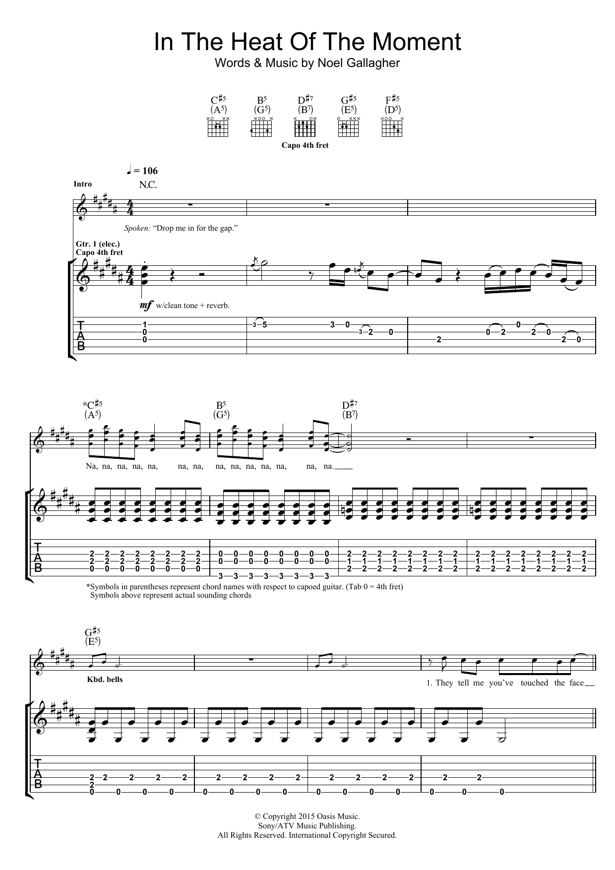 Noel Gallagher's High Flying Birds In The Heat Of The Moment Sheet Music Notes & Chords for Guitar Tab - Download or Print PDF