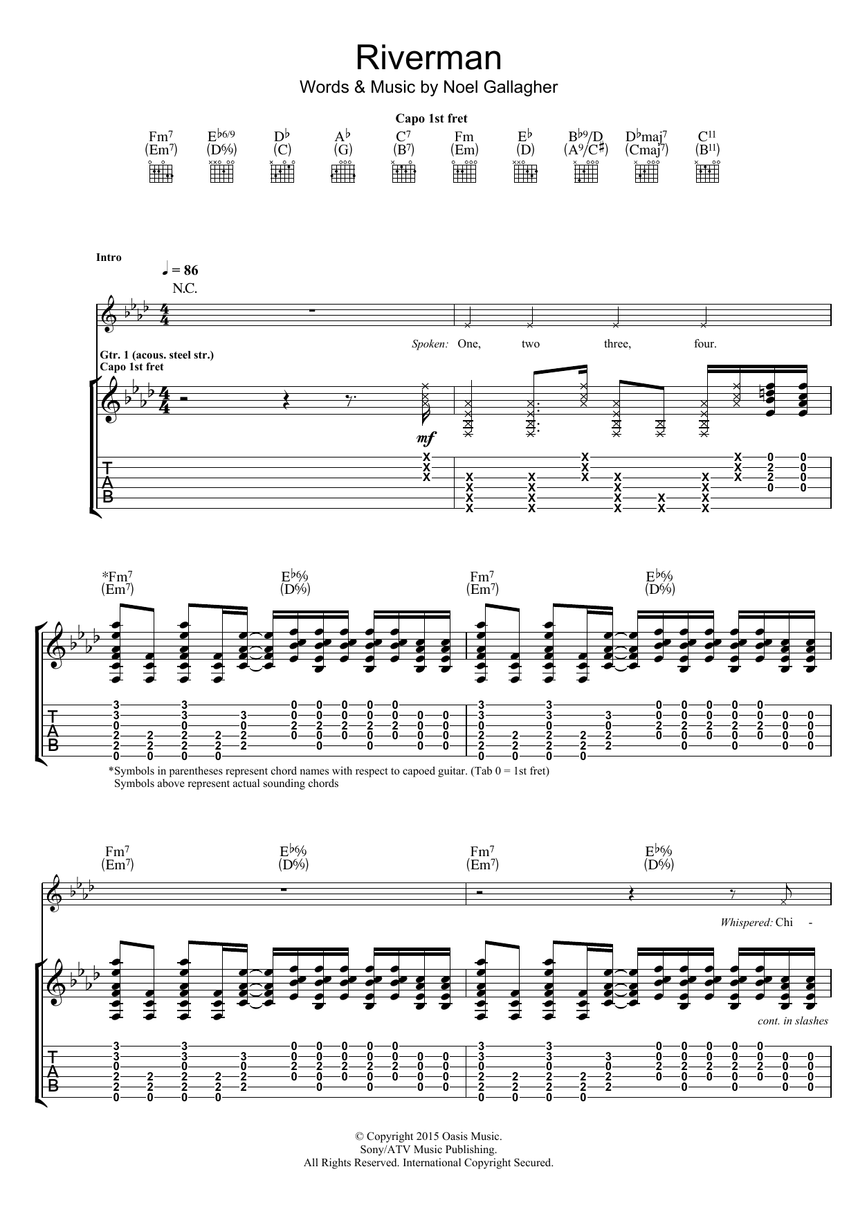 Noel Gallagher's High Flying Birds Riverman Sheet Music Notes & Chords for Guitar Tab - Download or Print PDF