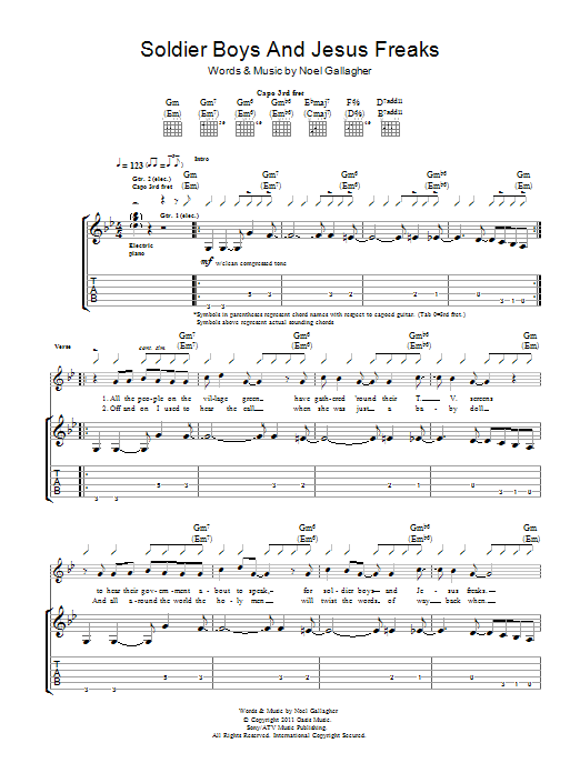 Noel Gallagher's High Flying Birds Soldier Boys And Jesus Freaks Sheet Music Notes & Chords for Guitar Tab - Download or Print PDF