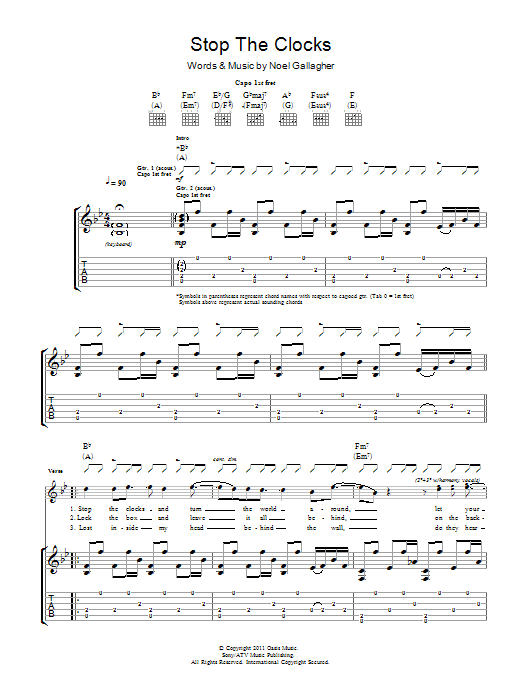 Noel Gallagher's High Flying Birds Stop The Clocks Sheet Music Notes & Chords for Guitar Tab - Download or Print PDF