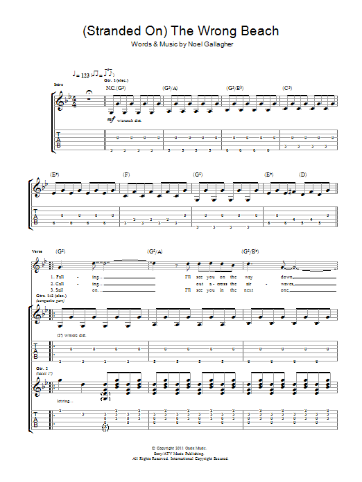 Noel Gallagher's High Flying Birds (Stranded On) The Wrong Beach Sheet Music Notes & Chords for Guitar Tab - Download or Print PDF