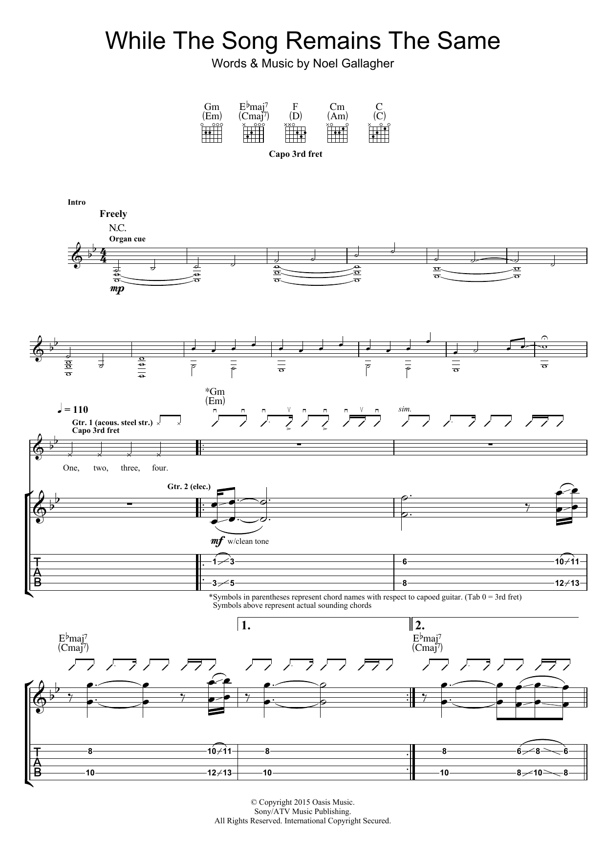 Noel Gallagher's High Flying Birds While The Song Remains The Same Sheet Music Notes & Chords for Guitar Tab - Download or Print PDF