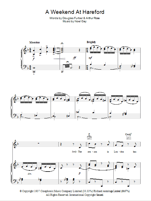 Noel Gay A Weekend At Hareford Sheet Music Notes & Chords for Piano, Vocal & Guitar (Right-Hand Melody) - Download or Print PDF