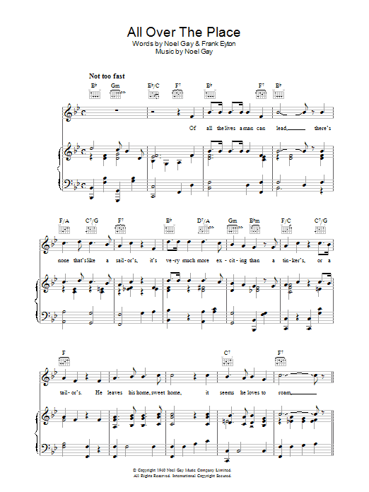 Noel Gay All Over The Place Sheet Music Notes & Chords for Piano, Vocal & Guitar (Right-Hand Melody) - Download or Print PDF