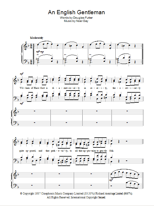 Noel Gay An English Gentleman Sheet Music Notes & Chords for Piano, Vocal & Guitar (Right-Hand Melody) - Download or Print PDF