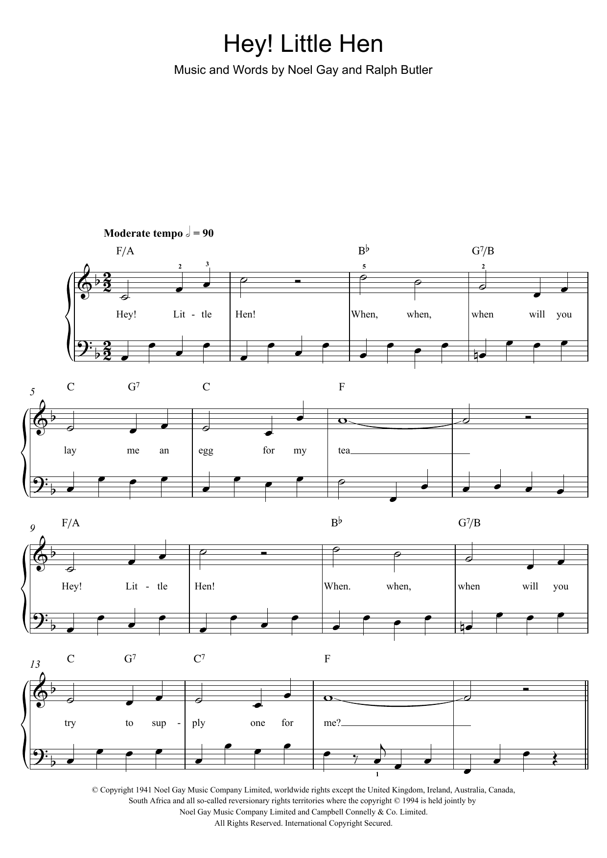 Noel Gay Hey, Little Hen Sheet Music Notes & Chords for Easy Piano - Download or Print PDF
