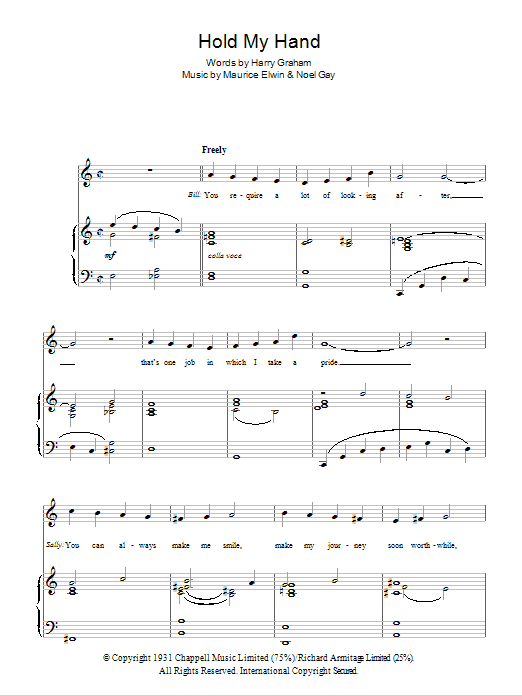 Noel Gay Hold My Hand Sheet Music Notes & Chords for Piano, Vocal & Guitar - Download or Print PDF