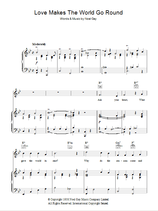 Noel Gay Love Makes The World Go Round Sheet Music Notes & Chords for Piano, Vocal & Guitar (Right-Hand Melody) - Download or Print PDF