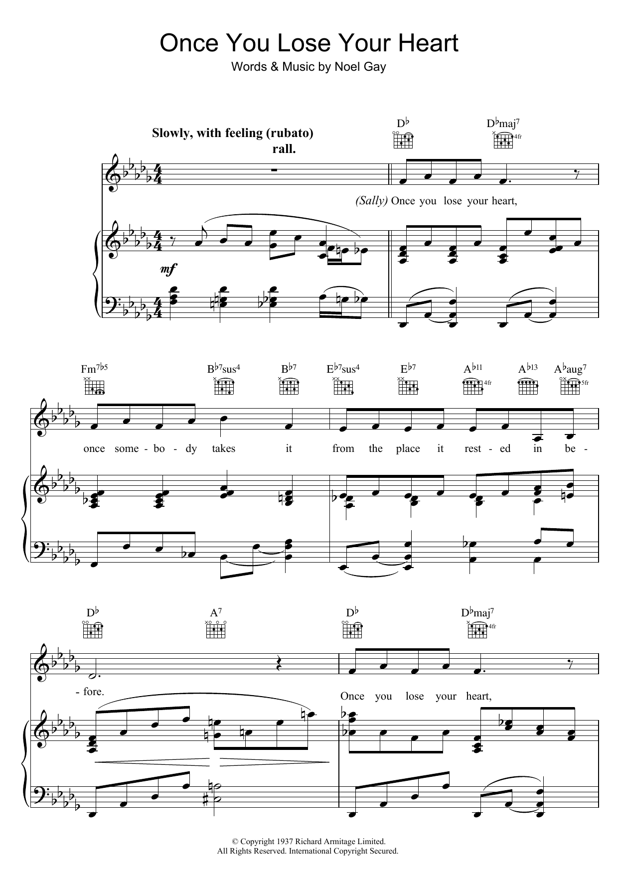 Noel Gay Once You Lose Your Heart (from Me And My Girl) Sheet Music Notes & Chords for Piano, Vocal & Guitar (Right-Hand Melody) - Download or Print PDF