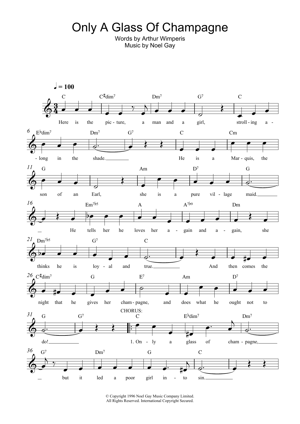 Noel Gay Only A Glass Of Champagne Sheet Music Notes & Chords for Melody Line, Lyrics & Chords - Download or Print PDF