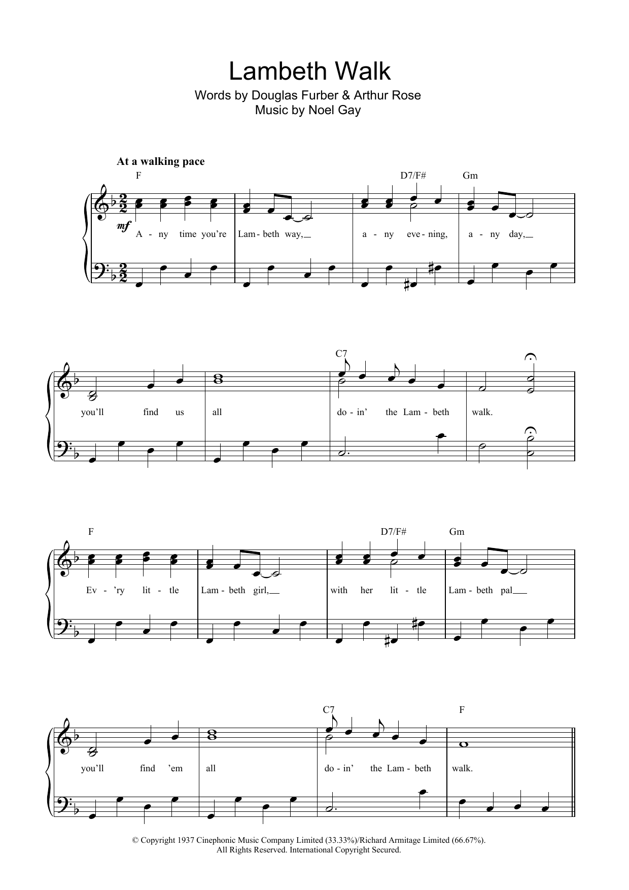 Noel Gay The Lambeth Walk Sheet Music Notes & Chords for 5-Finger Piano - Download or Print PDF