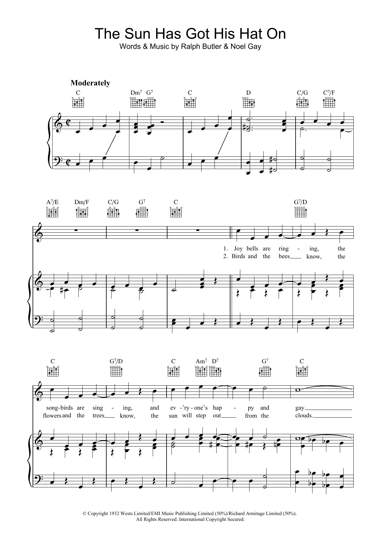 Noel Gay The Sun Has Got His Hat On Sheet Music Notes & Chords for Lyrics & Chords - Download or Print PDF