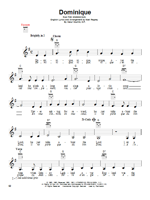 The Singing Nun Dominique Sheet Music Notes & Chords for Ukulele - Download or Print PDF