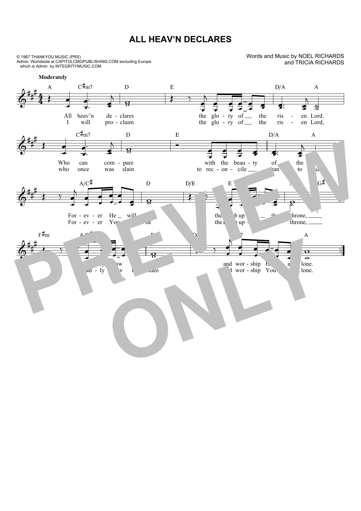 Noel Richards All Heav'n Declares Sheet Music Notes & Chords for Melody Line, Lyrics & Chords - Download or Print PDF