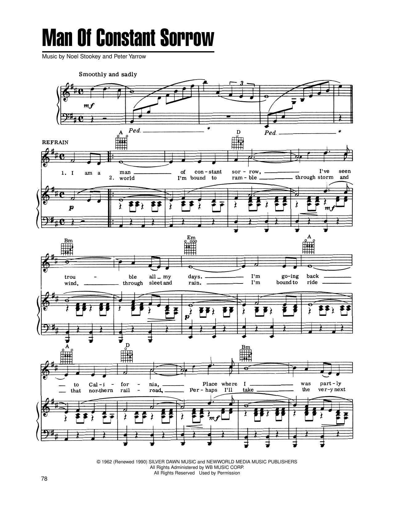Noel Stookey Man Of Constant Sorrow Sheet Music Notes & Chords for Piano, Vocal & Guitar Chords (Right-Hand Melody) - Download or Print PDF