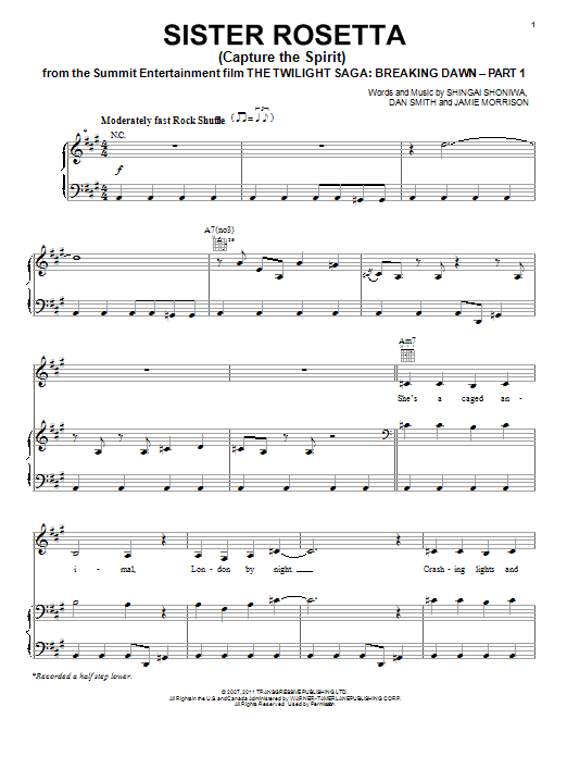 Noisettes Sister Rosetta (Capture The Spirit) Sheet Music Notes & Chords for Piano, Vocal & Guitar (Right-Hand Melody) - Download or Print PDF