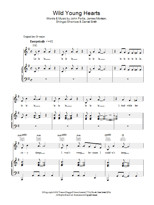 Noisettes Wild Young Hearts Sheet Music Notes & Chords for Lyrics & Chords - Download or Print PDF