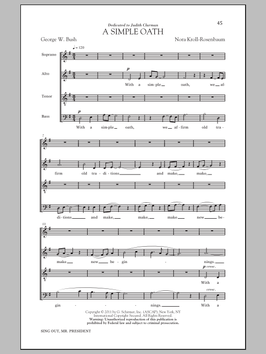 Nora Kroll-Rosenbaum A Simple Oath Sheet Music Notes & Chords for SATB - Download or Print PDF
