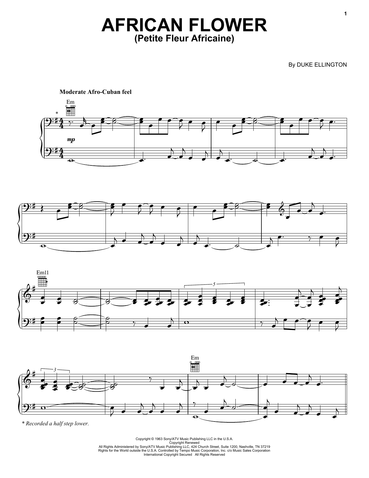 Norah Jones African Flower (Petite Fleur Africaine) Sheet Music Notes & Chords for Piano, Vocal & Guitar (Right-Hand Melody) - Download or Print PDF