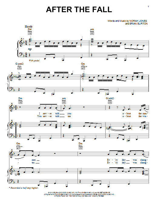 Norah Jones After The Fall Sheet Music Notes & Chords for Piano, Vocal & Guitar (Right-Hand Melody) - Download or Print PDF