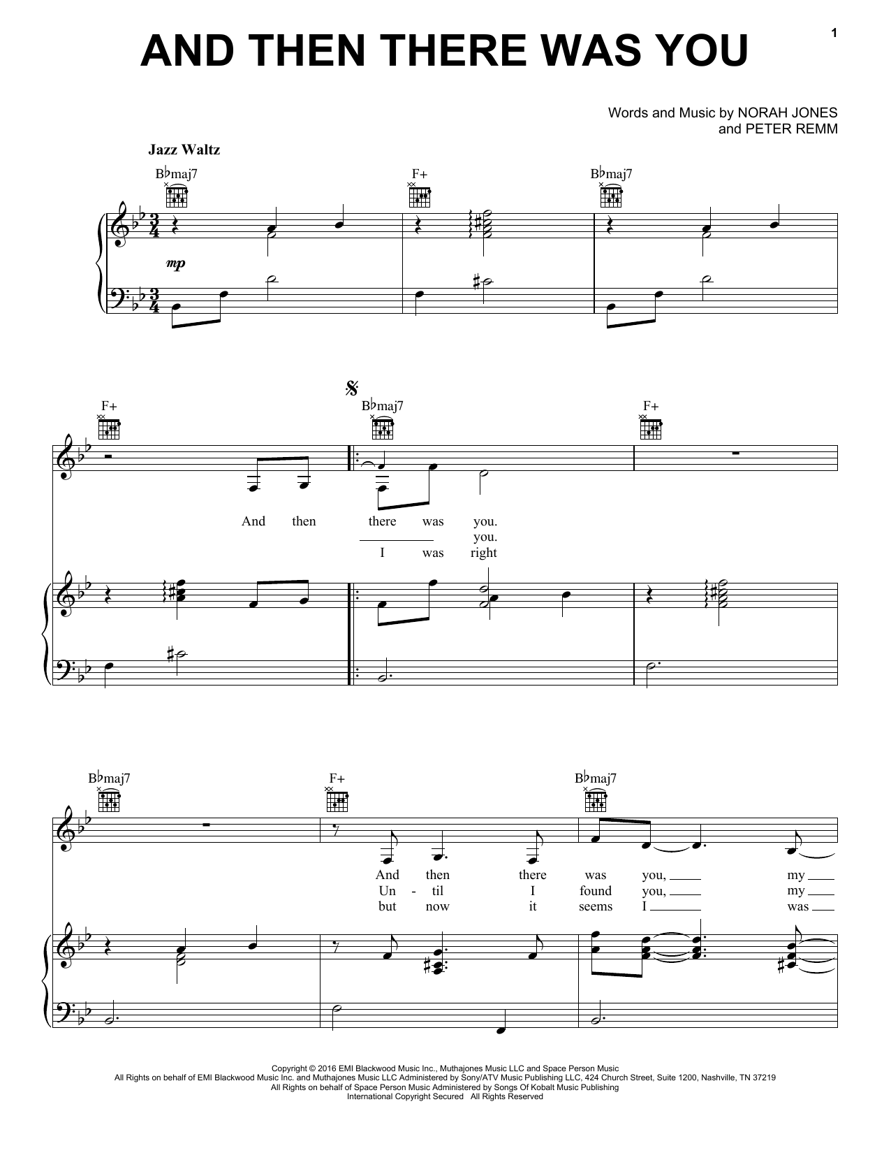 Norah Jones And Then There Was You Sheet Music Notes & Chords for Piano, Vocal & Guitar (Right-Hand Melody) - Download or Print PDF