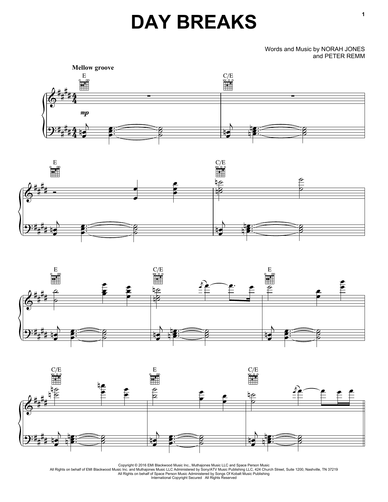 Norah Jones Day Breaks Sheet Music Notes & Chords for Piano, Vocal & Guitar (Right-Hand Melody) - Download or Print PDF