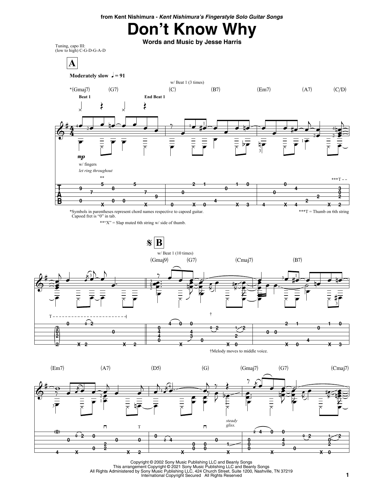 Norah Jones Don't Know Why (arr. Kent Nishimura) Sheet Music Notes & Chords for Solo Guitar - Download or Print PDF