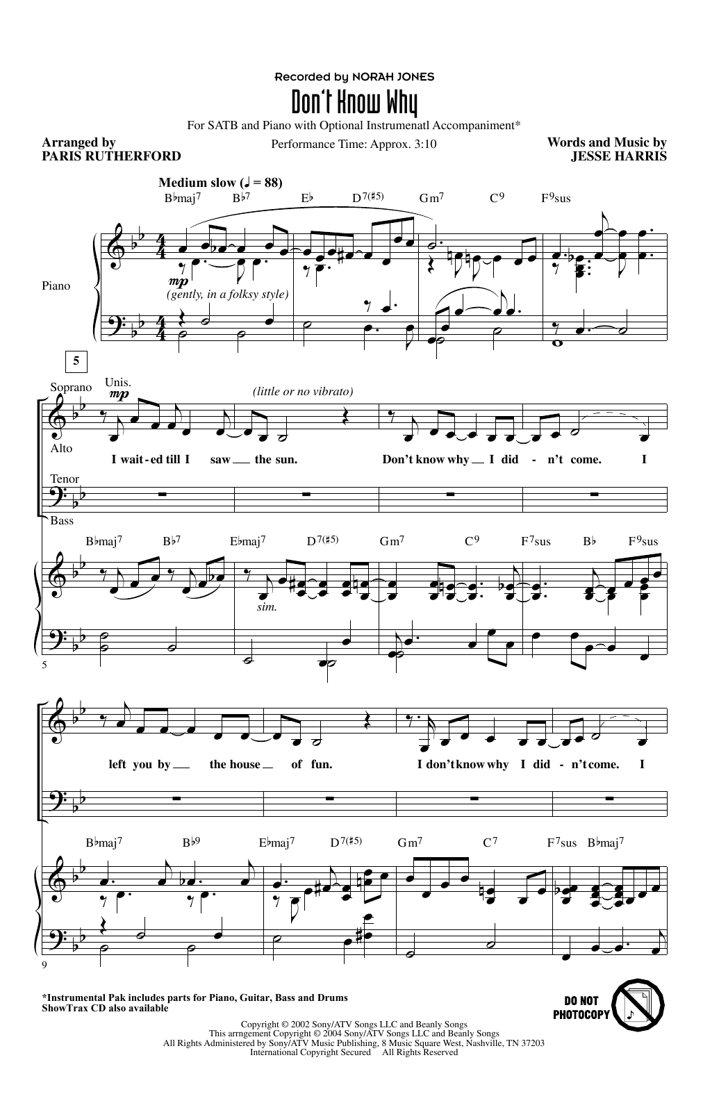 Norah Jones Don't Know Why (arr. Paris Rutherford) Sheet Music Notes & Chords for SATB Choir - Download or Print PDF