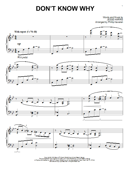 Norah Jones Don't Know Why Sheet Music Notes & Chords for Piano - Download or Print PDF