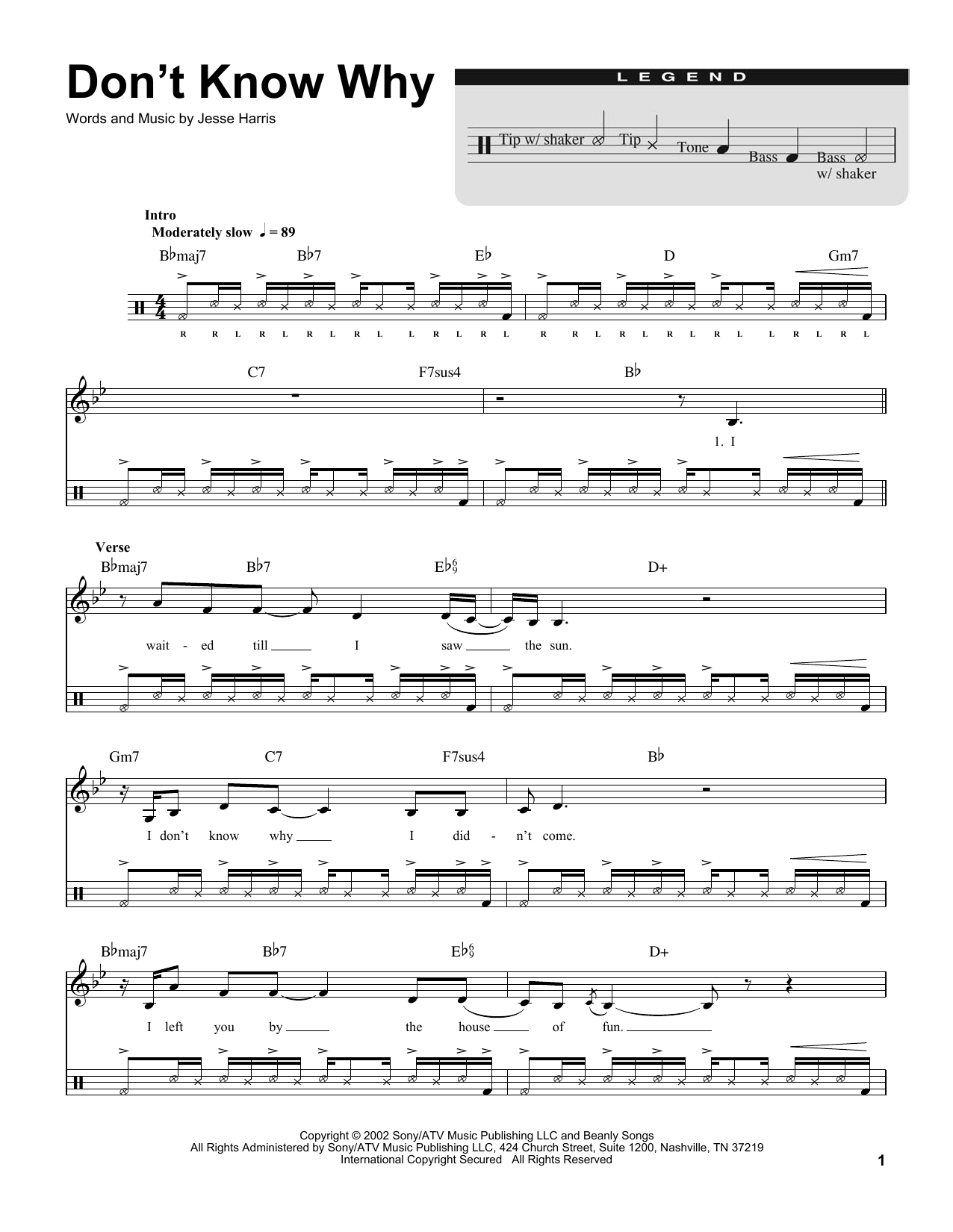 Norah Jones Don't Know Why Sheet Music Notes & Chords for Drums Transcription - Download or Print PDF
