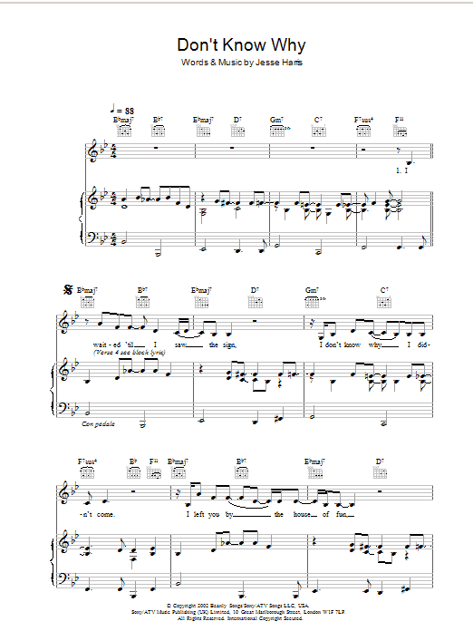 Norah Jones Don't Know Why Sheet Music Notes & Chords for Voice - Download or Print PDF